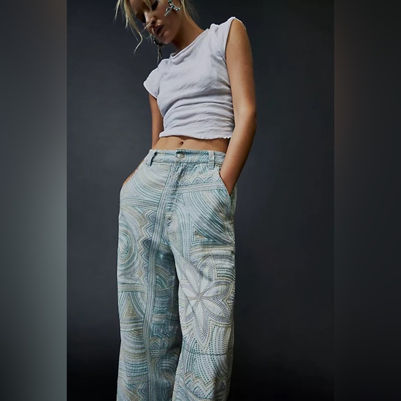 Free People ‘Solstice’ Slouchy Wide Leg Embroidery Pants- Size 25 - Picture 4 of 9